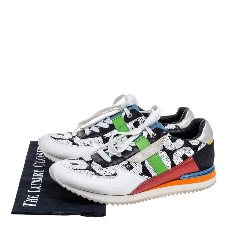Pre Owned Dolce & Gabbana Multicolor Sequin And Leather Low Top Sneakers Size 37