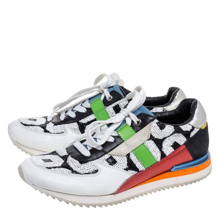 Pre Owned Dolce & Gabbana Multicolor Sequin And Leather Low Top Sneakers Size 37