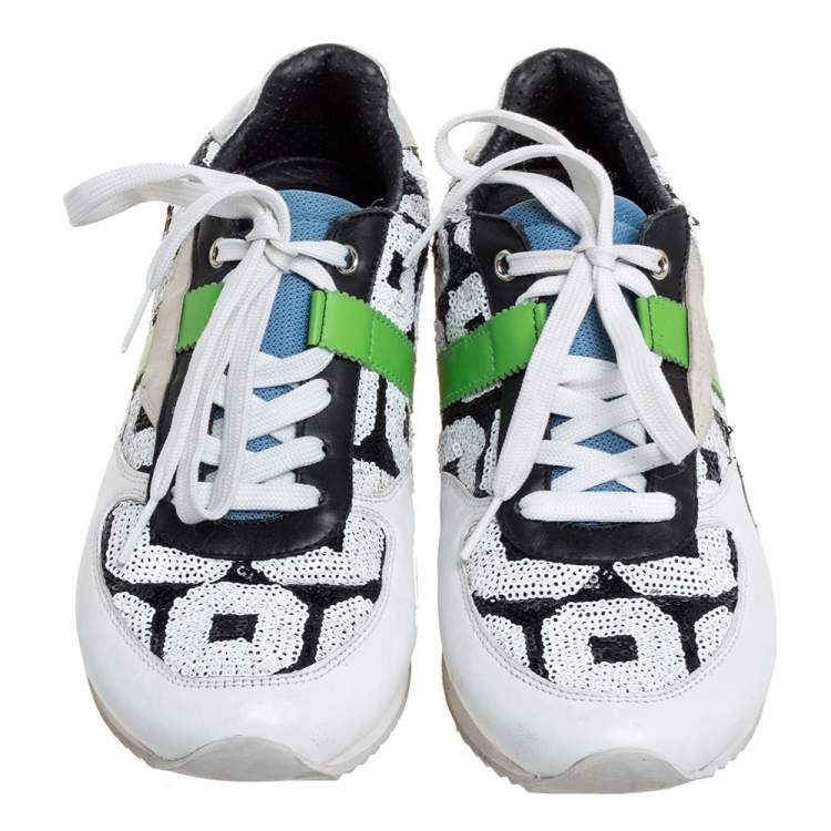 Pre Owned Dolce & Gabbana Multicolor Sequin And Leather Low Top Sneakers Size 37