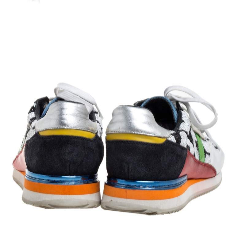 Pre Owned Dolce & Gabbana Multicolor Sequin And Leather Low Top Sneakers Size 37