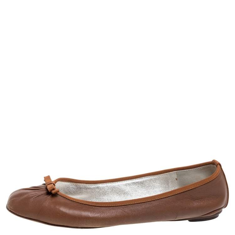 Pre Owned Dolce & Gabbana Brown Leather Bow Ballet Flats Size 38