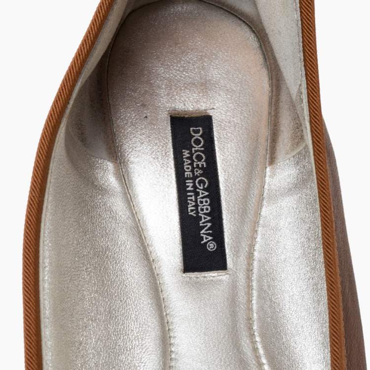 Pre Owned Dolce & Gabbana Brown Leather Bow Ballet Flats Size 38