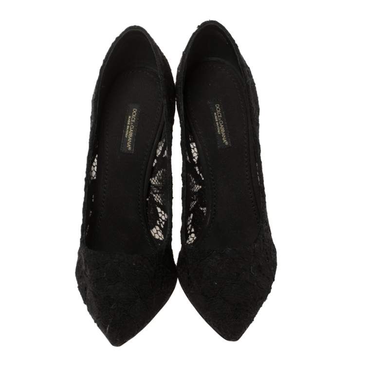 Pre Owned Dolce & Gabbana Black Lace Pointed Toe Pumps Size 37.5