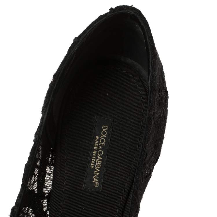 Pre Owned Dolce & Gabbana Black Lace Pointed Toe Pumps Size 37.5