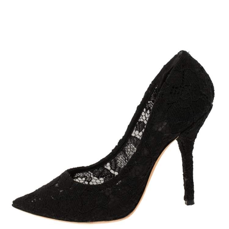 Pre Owned Dolce & Gabbana Black Lace Pointed Toe Pumps Size 37.5