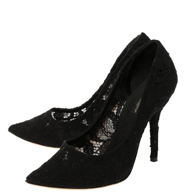 Pre Owned Dolce & Gabbana Black Lace Pointed Toe Pumps Size 37.5