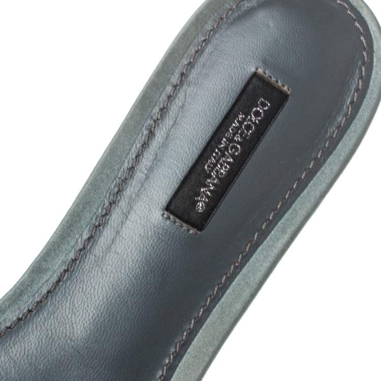 مملوكة مسبقًا Dolce & Gabbana Grey Lace Crystal Embellished Flat Slide Sandals Size 39