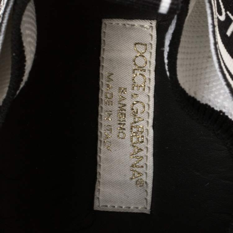 Pre Owned Dolce and Gabbana White/Black Fabric and Embellishment Sorrento Sneakers Size 38