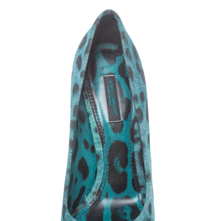 Pre Owned Dolce & Gabbana Two Tone Leopard Print Denim Fabric Platform Peep Toe Pumps 