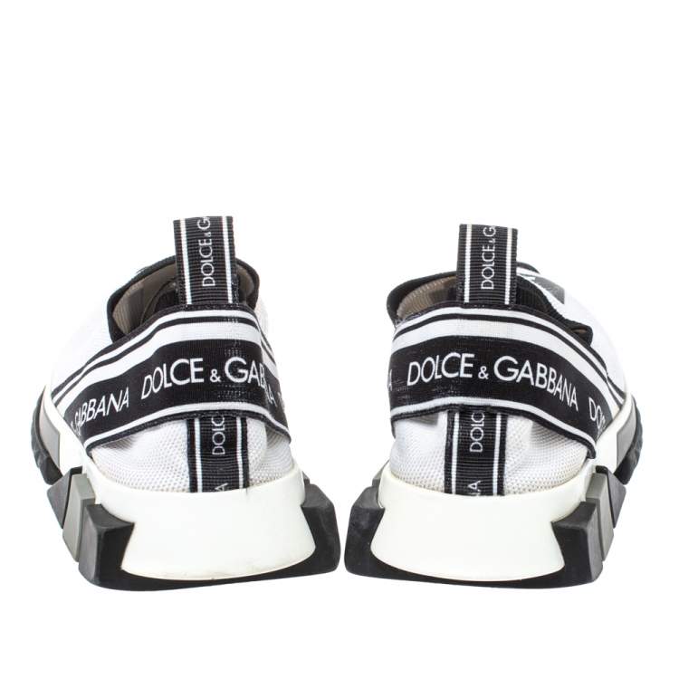 Pre Owned Dolce & Gabbana White/Black Stretch Fabric Logo Sorrento Slip On Sneakers Size 37