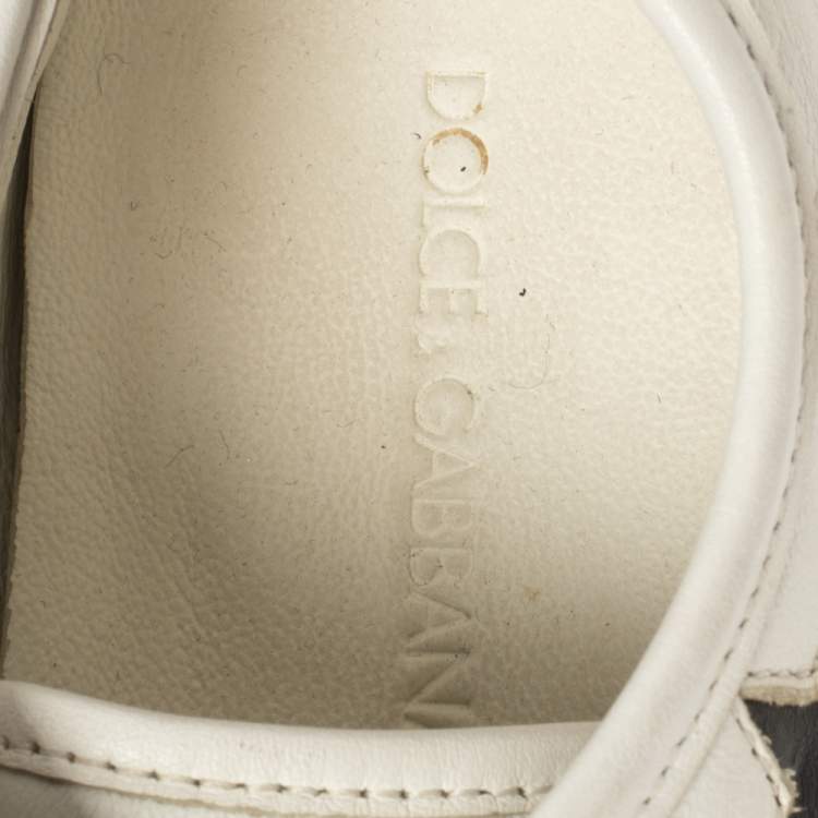 مملوكة مسبقًا Dolce & Gabbana White/Black Leather Star Cut Out Low Top Sneakers Size 39