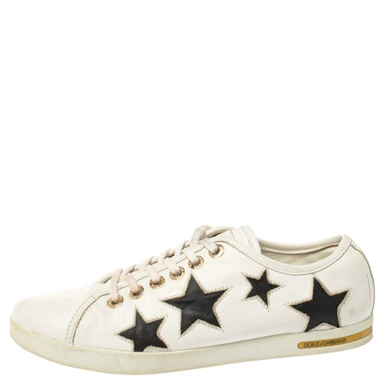 Star: White & Gold Leather - Sneakers with Stars