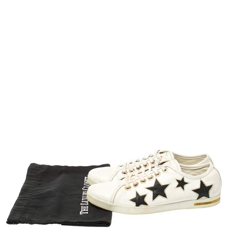 مملوكة مسبقًا Dolce & Gabbana White/Black Leather Star Cut Out Low Top Sneakers Size 39