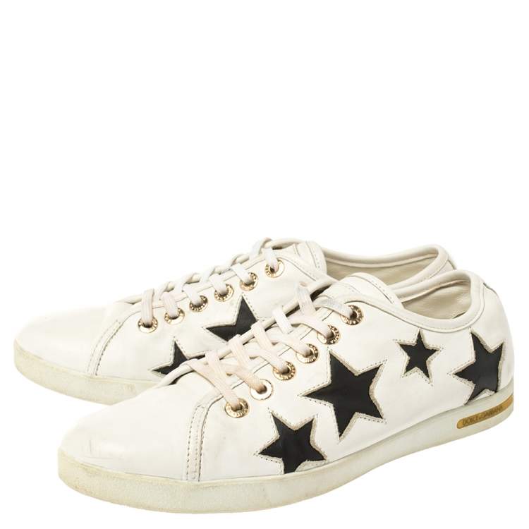 مملوكة مسبقًا Dolce & Gabbana White/Black Leather Star Cut Out Low Top Sneakers Size 39