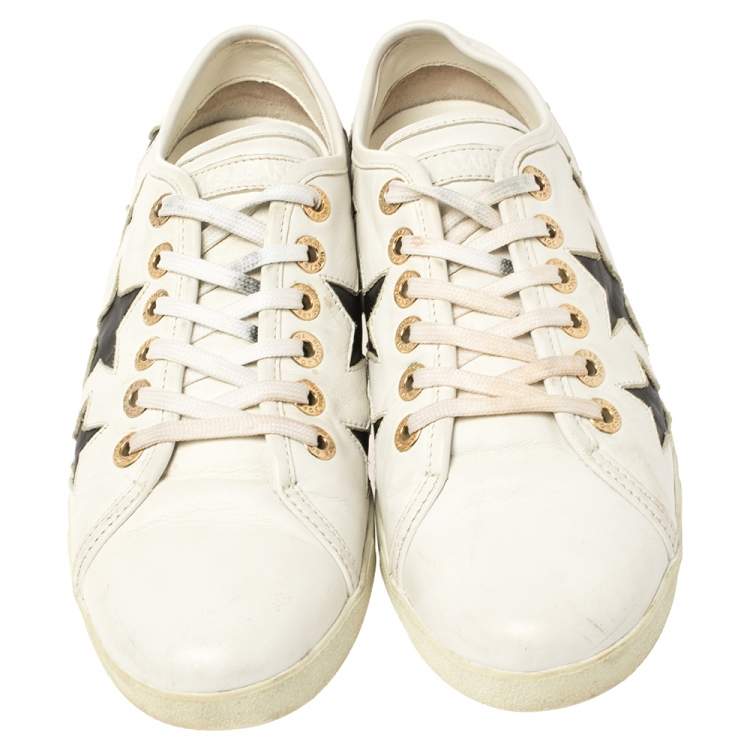 مملوكة مسبقًا Dolce & Gabbana White/Black Leather Star Cut Out Low Top Sneakers Size 39