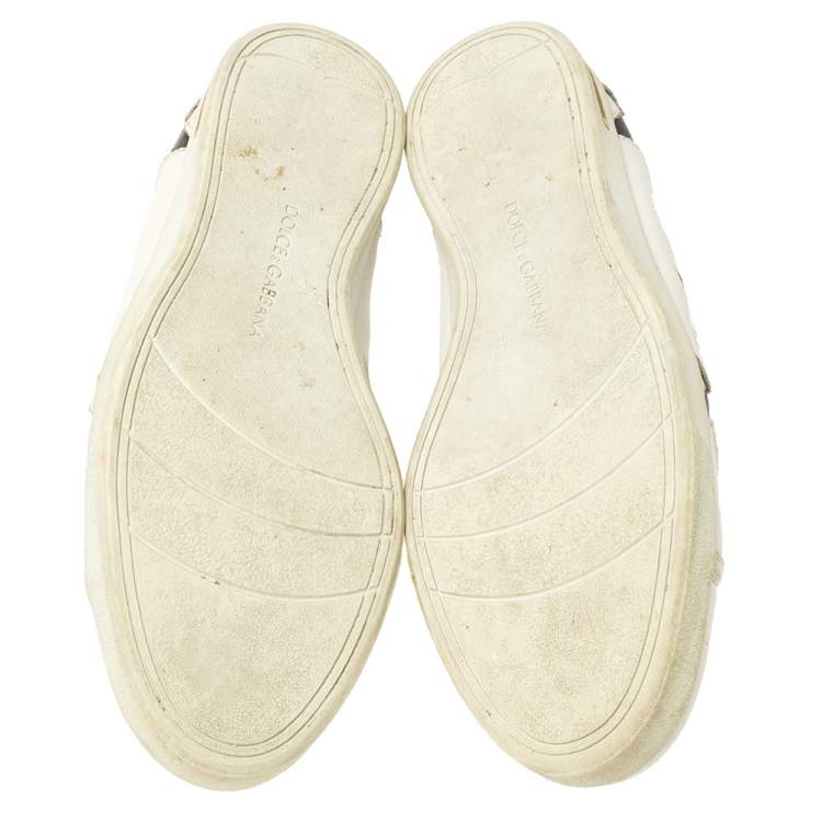 مملوكة مسبقًا Dolce & Gabbana White/Black Leather Star Cut Out Low Top Sneakers Size 39
