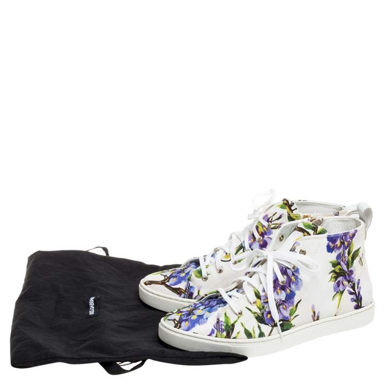 مملوكة مسبقًا Dolce & Gabbana White Floral Print Canvas High Top Sneakers Size 37.5