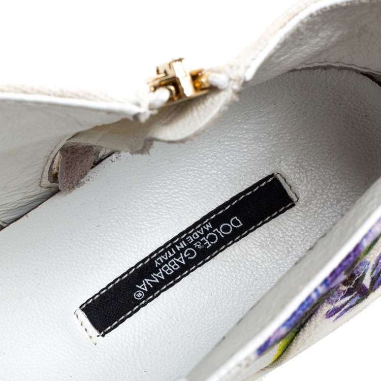 مملوكة مسبقًا Dolce & Gabbana White Floral Print Canvas High Top Sneakers Size 37.5