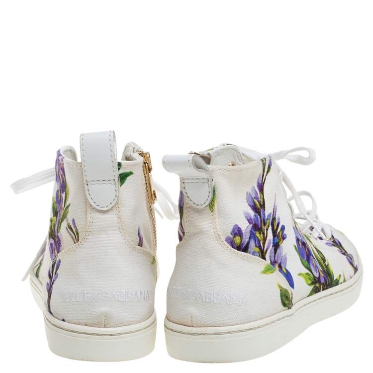 مملوكة مسبقًا Dolce & Gabbana White Floral Print Canvas High Top Sneakers Size 37.5