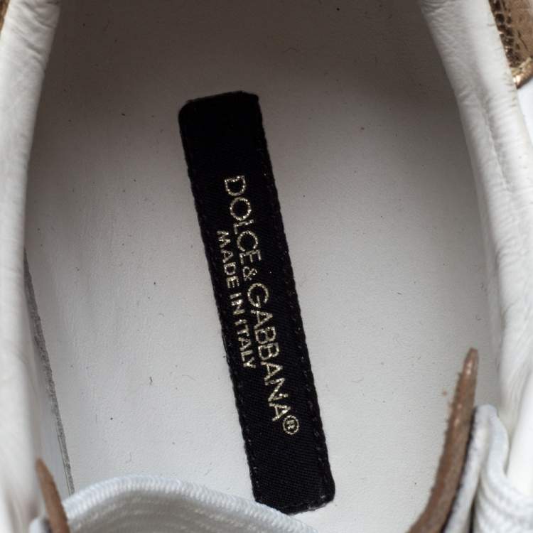 Pre Owned Dolce & Gabbana White/Brown Leather Portofino Sneakers Size 37.5