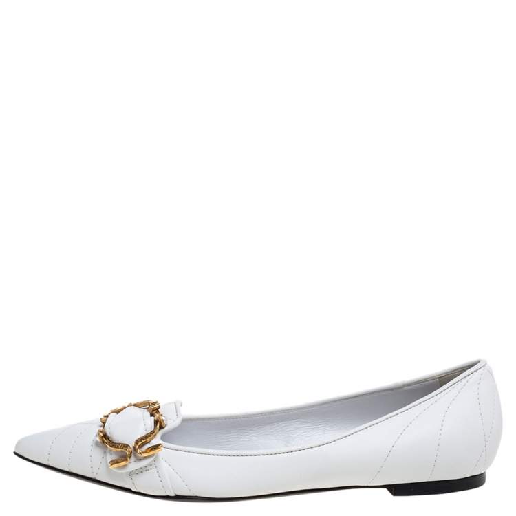 Pre Owned Dolce & Gabbana White Leather Matelassé Devotion Pointed Toe Ballet Flats Size 38