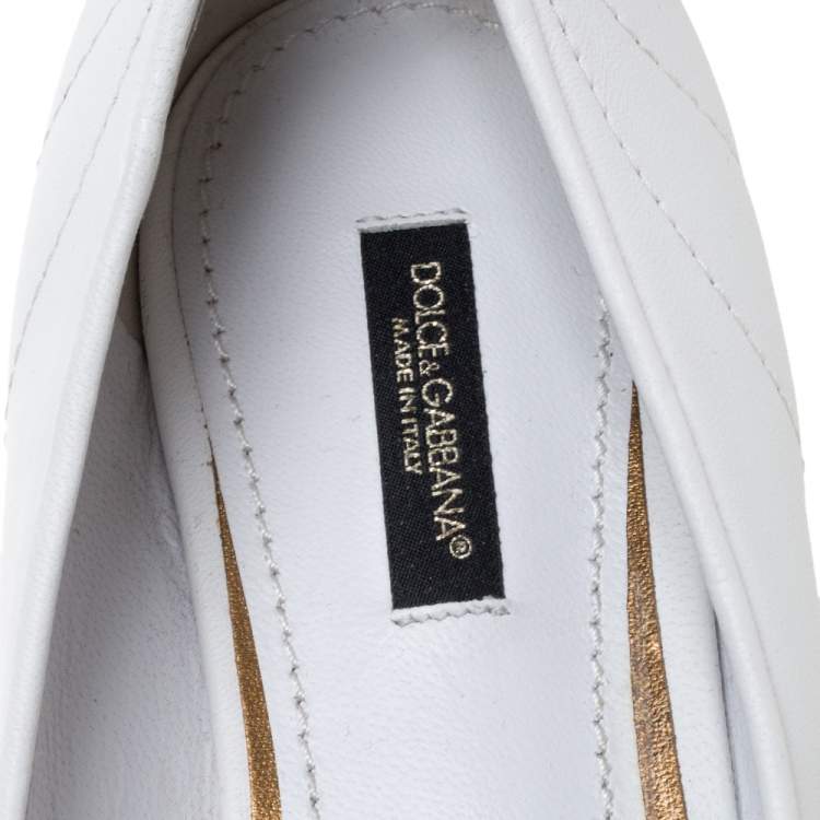 Pre Owned Dolce & Gabbana White Leather Matelassé Devotion Pointed Toe Ballet Flats Size 38