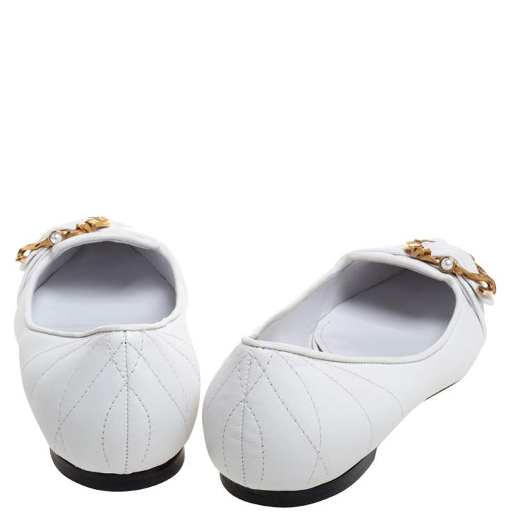 Pre Owned Dolce & Gabbana White Leather Matelassé Devotion Pointed Toe Ballet Flats Size 38