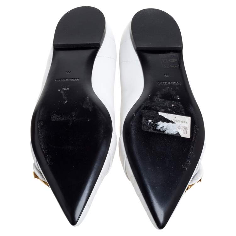 Pre Owned Dolce & Gabbana White Leather Matelassé Devotion Pointed Toe Ballet Flats Size 38