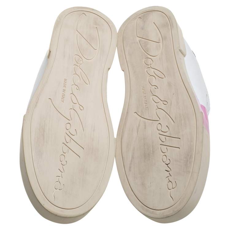 مملوكة مسبقًا Dolce & Gabbana White And Black Leather Portofino Low Top Sneakers Size 39