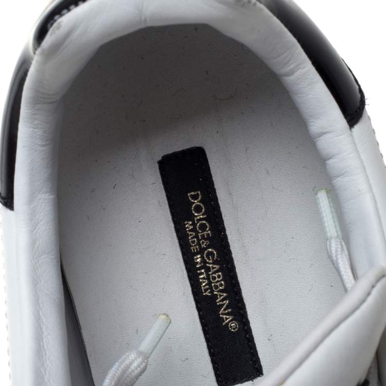 مملوكة مسبقًا Dolce & Gabbana White And Black Leather Portofino Low Top Sneakers Size 39