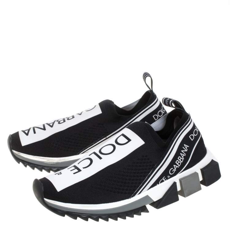 Pre Owned Dolce & Gabbana Black/White Mesh Sorrento Slip On Sneakers Size 38.5