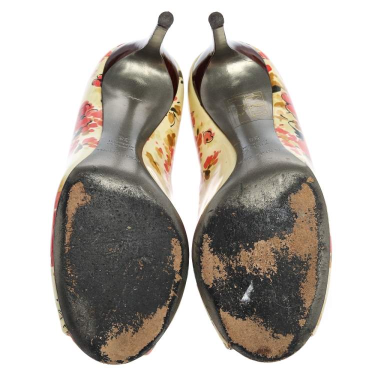 Pre Owned Dolce & Gabbana Multicolor Patent Leather Floral Peep Toe Pumps Size 38