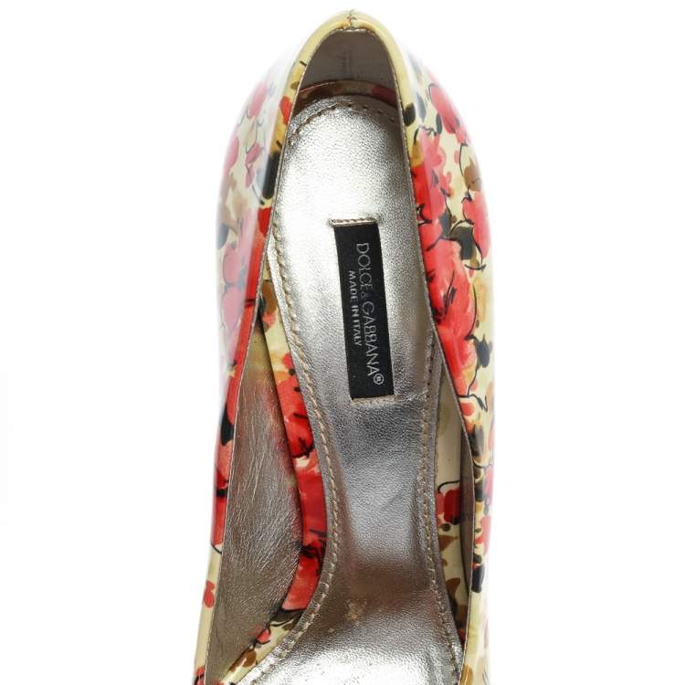 Pre Owned Dolce & Gabbana Multicolor Patent Leather Floral Peep Toe Pumps Size 38
