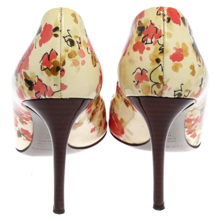 Pre Owned Dolce & Gabbana Multicolor Patent Leather Floral Peep Toe Pumps Size 38