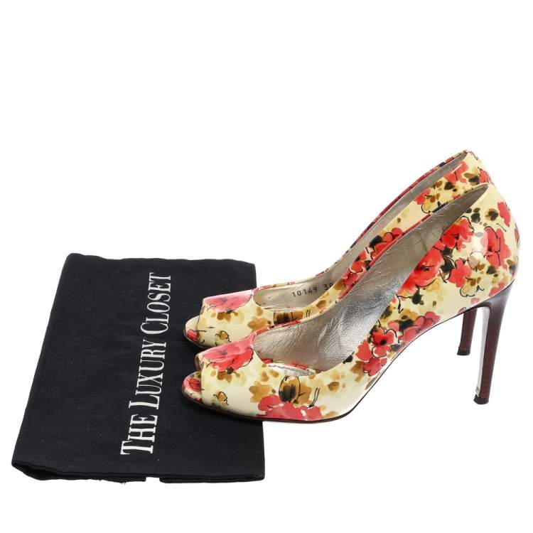 Pre Owned Dolce & Gabbana Multicolor Patent Leather Floral Peep Toe Pumps Size 38