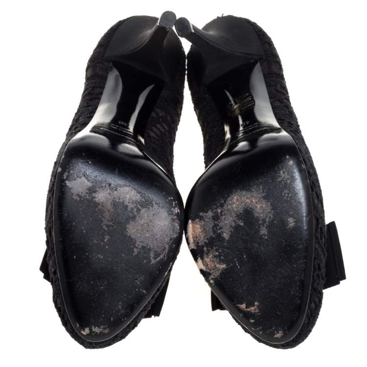 Pre Owned Dolce & Gabbana Black Lace Bow Platform Pumps Size 40