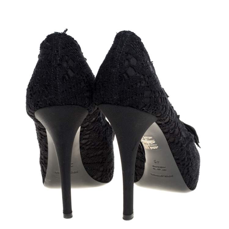Pre Owned Dolce & Gabbana Black Lace Bow Platform Pumps Size 40