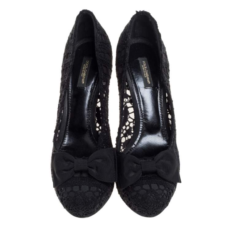 Pre Owned Dolce & Gabbana Black Lace Bow Platform Pumps Size 40