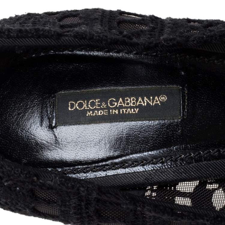 Pre Owned Dolce & Gabbana Black Lace Bow Platform Pumps Size 40
