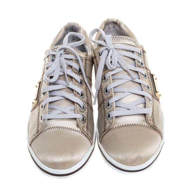 مملوكة مسبقًا Dolce & Gabbana Grey Satin Low Top Sneakers Size 38