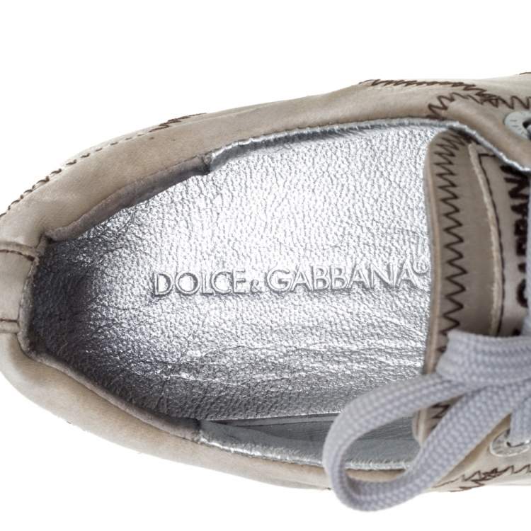 مملوكة مسبقًا Dolce & Gabbana Grey Satin Low Top Sneakers Size 38