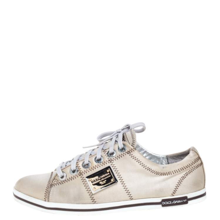 مملوكة مسبقًا Dolce & Gabbana Grey Satin Low Top Sneakers Size 38