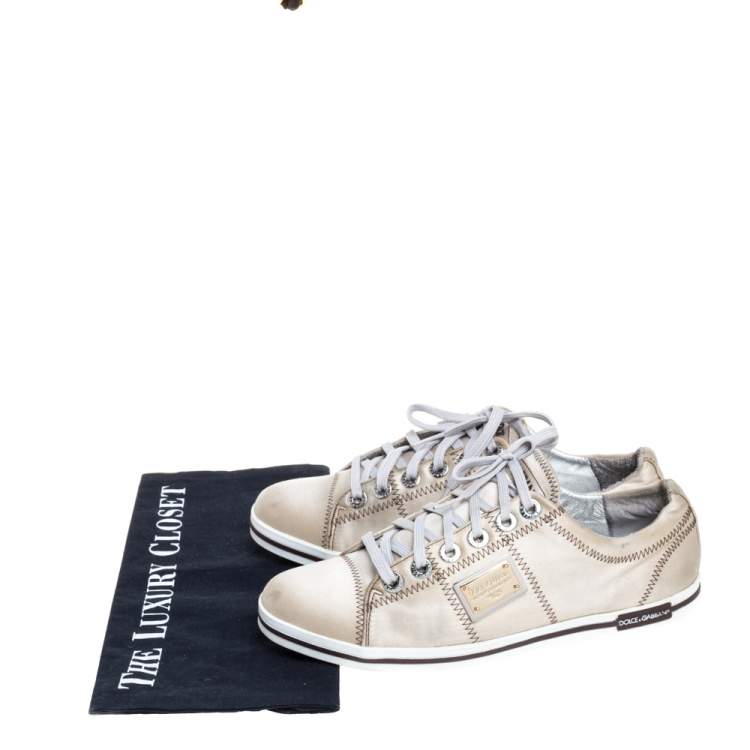 مملوكة مسبقًا Dolce & Gabbana Grey Satin Low Top Sneakers Size 38