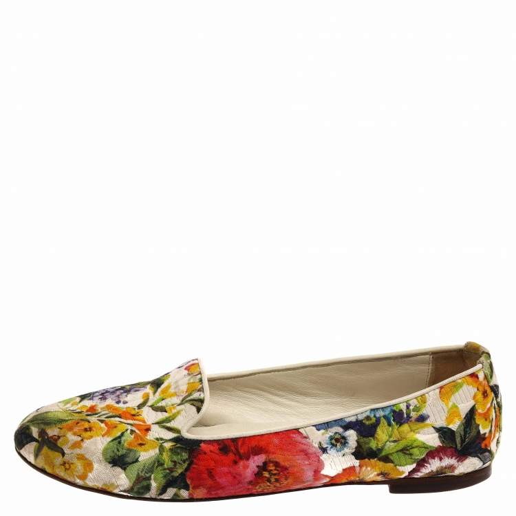 Pre Owned Dolce & Gabbana Multicolor Floral Print Brocade Flat Smoking Slippers Size 38