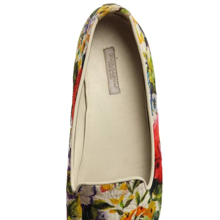 Pre Owned Dolce & Gabbana Multicolor Floral Print Brocade Flat Smoking Slippers Size 38