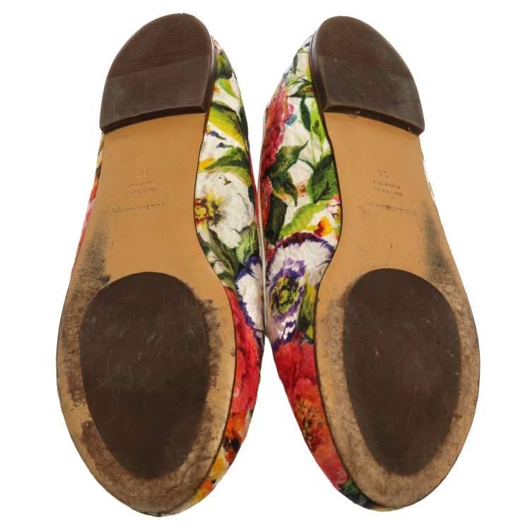 Pre Owned Dolce & Gabbana Multicolor Floral Print Brocade Flat Smoking Slippers Size 38