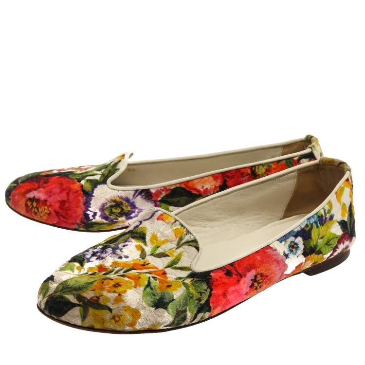 Pre Owned Dolce & Gabbana Multicolor Floral Print Brocade Flat Smoking Slippers Size 38