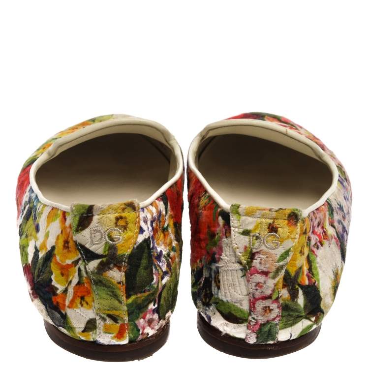 Pre Owned Dolce & Gabbana Multicolor Floral Print Brocade Flat Smoking Slippers Size 38