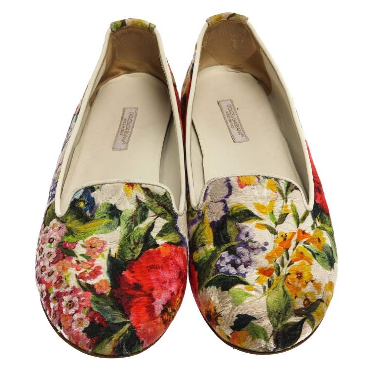 Pre Owned Dolce & Gabbana Multicolor Floral Print Brocade Flat Smoking Slippers Size 38