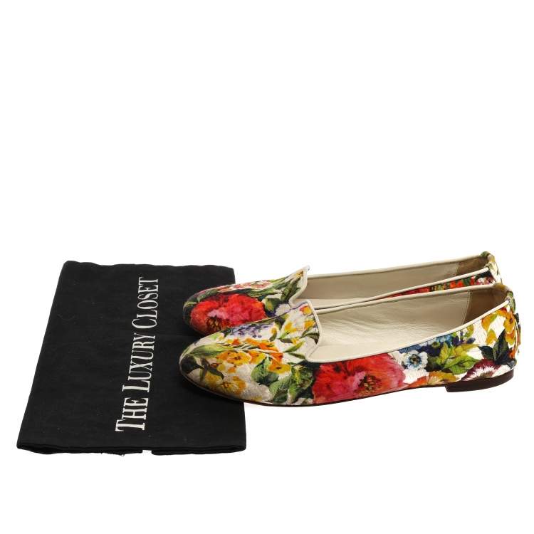 Pre Owned Dolce & Gabbana Multicolor Floral Print Brocade Flat Smoking Slippers Size 38